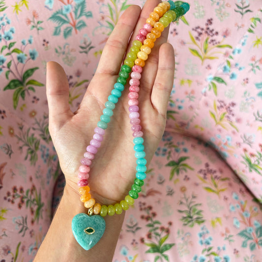 Happy heart necklace with Amazonite heart charm