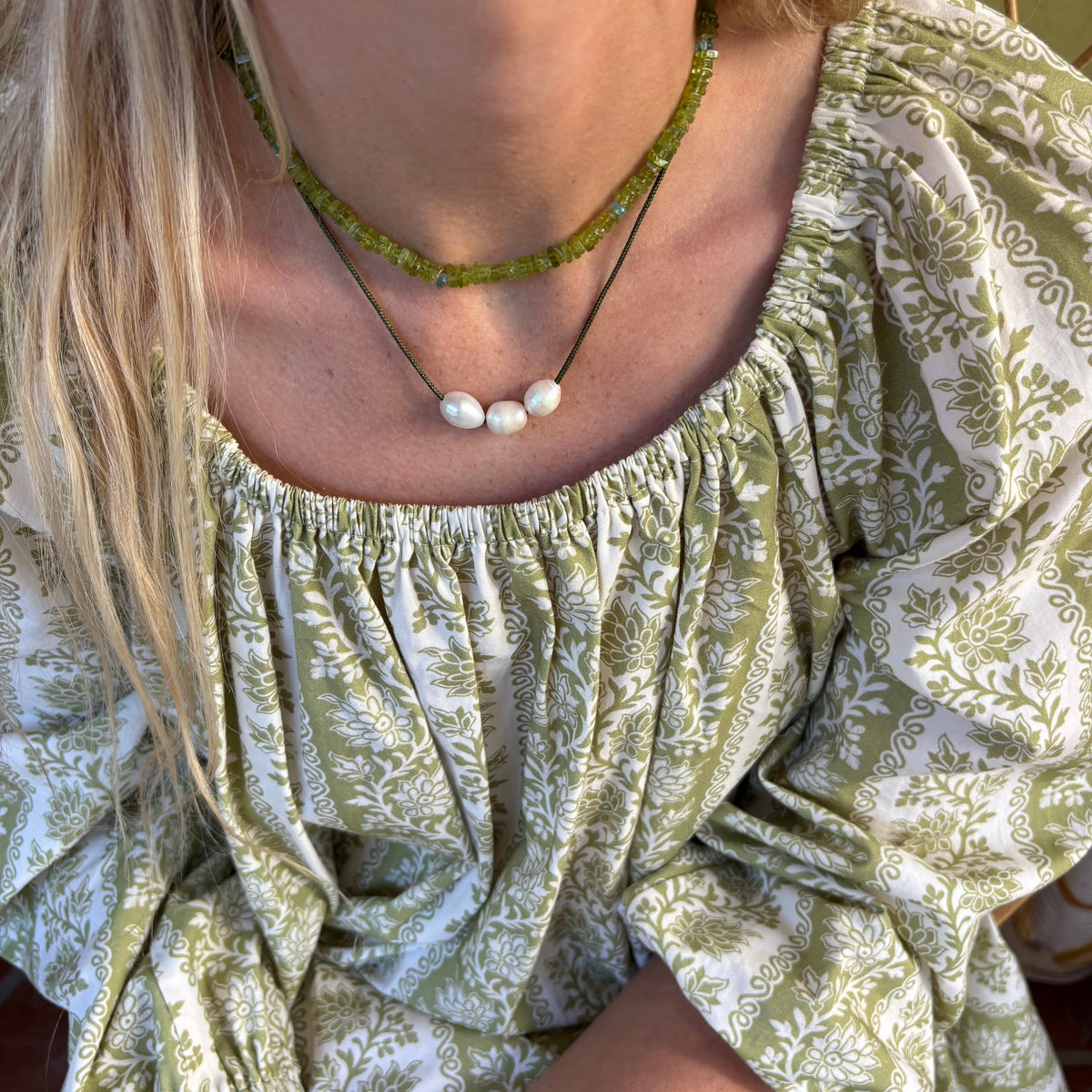 Peridot gemstone necklace chartreuse stones