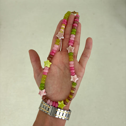 The Celly star necklace - brown chartreuse and pink stones