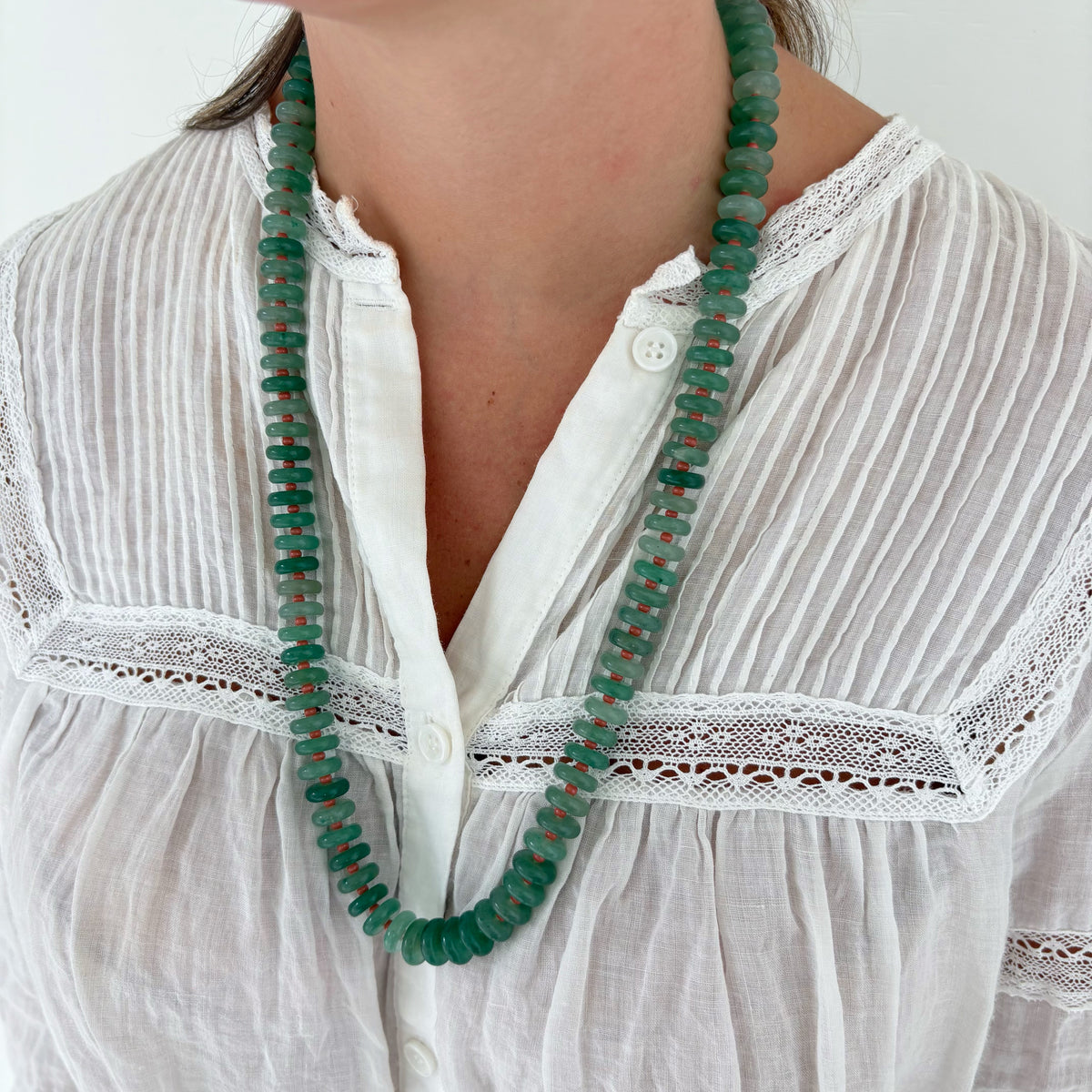 Sophia long green glass necklace