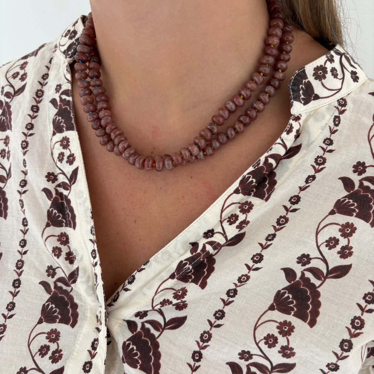 Chocolate brown hand knotted stone necklace