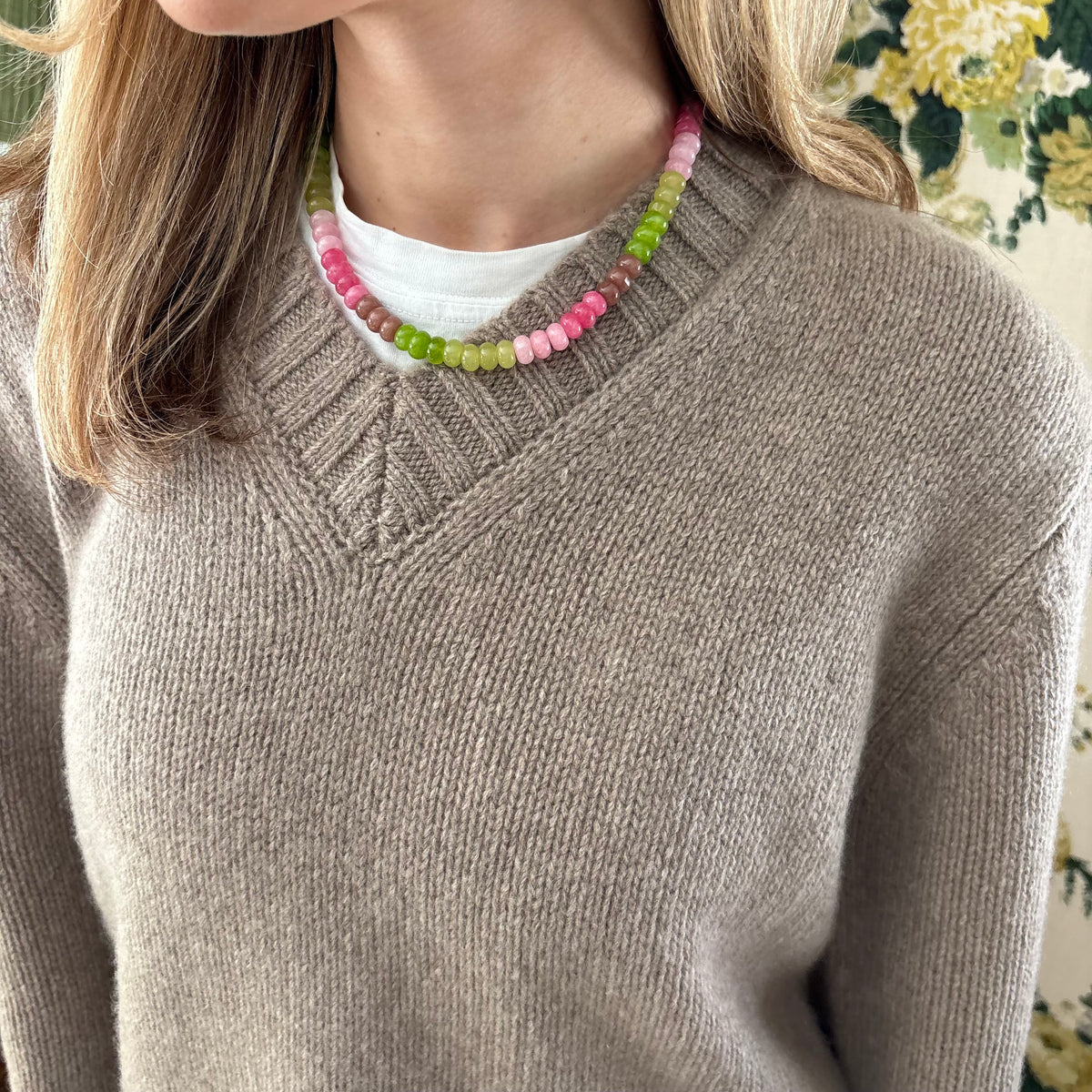 Celeste chartreuse and brown stone necklace