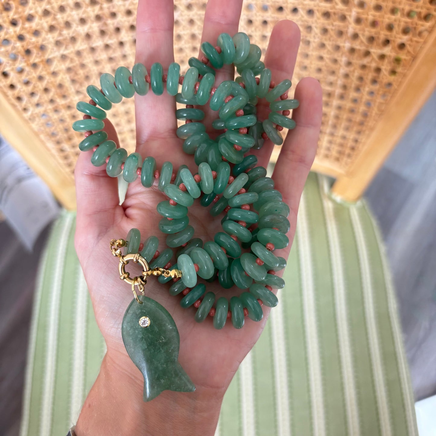 Catch of the day long necklace green fish sold out this is a preorder ships JUNE 15