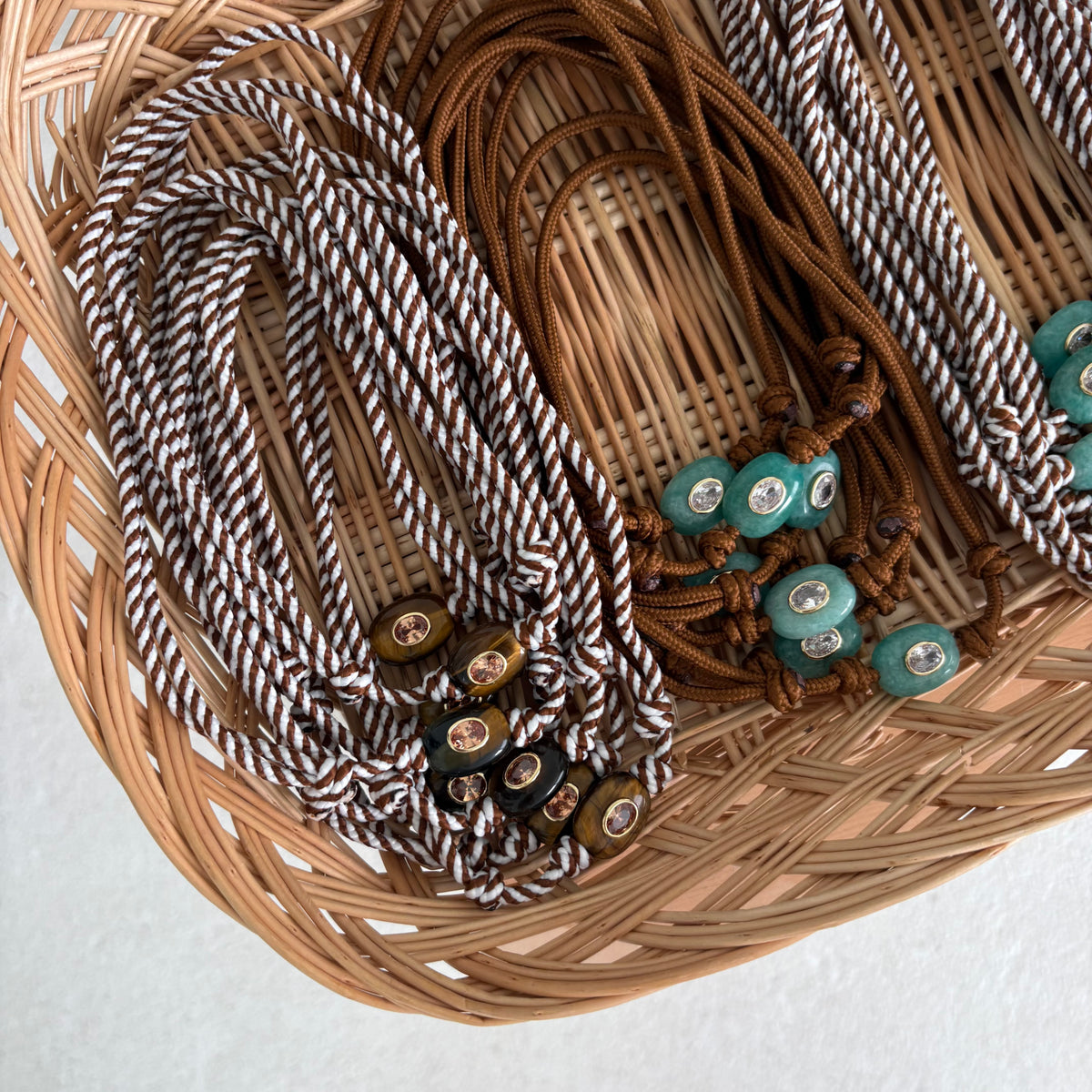 Brown stripe cord necklace with natural brown stone