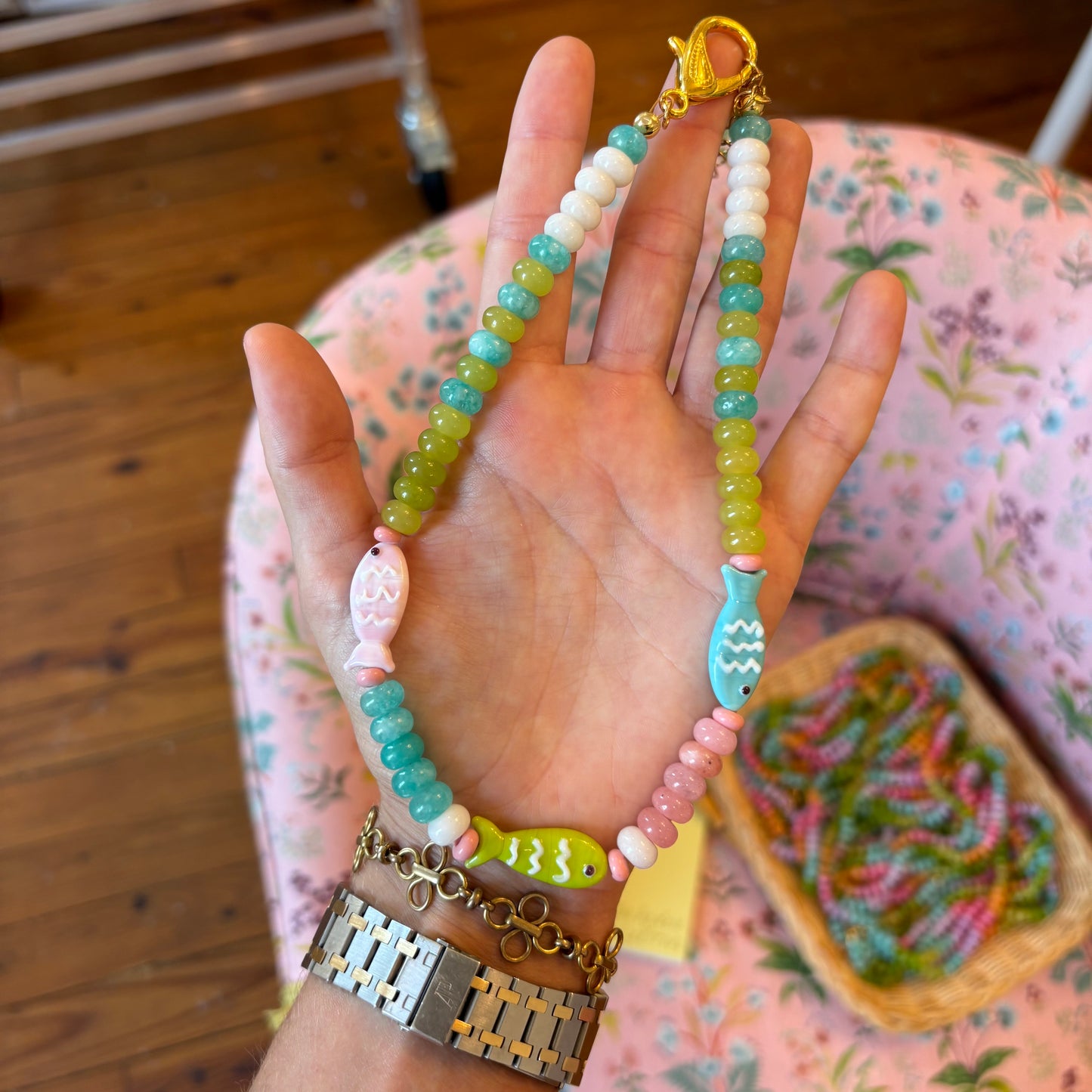 Happy fish glass necklace