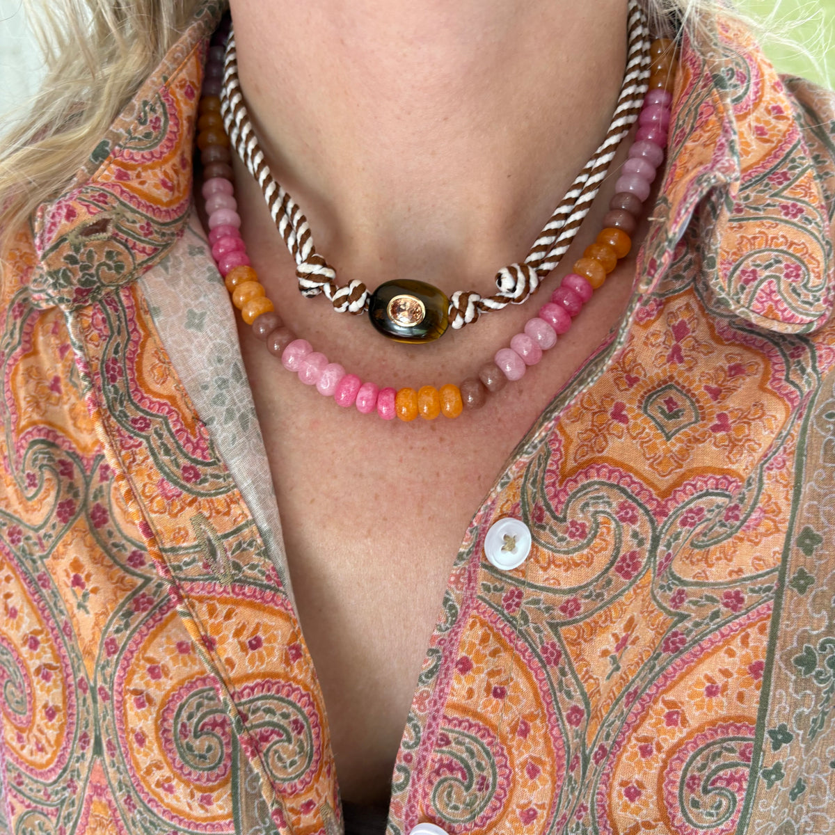 Penelope brown pink and orange necklace