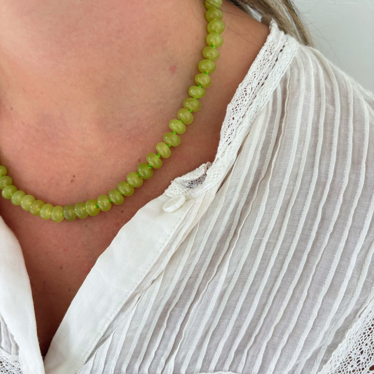 Chartreuse hand knotted stone necklace