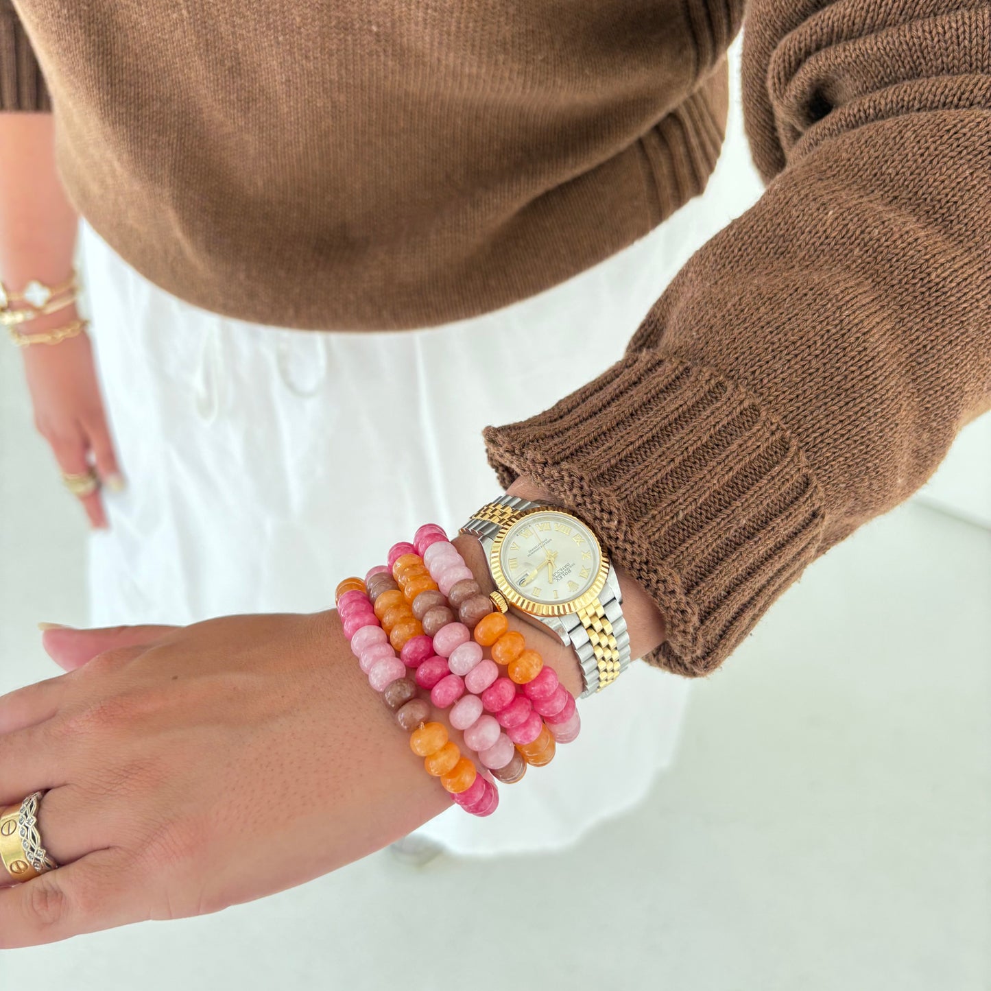 Lulu stone bracelet brown pink and orange