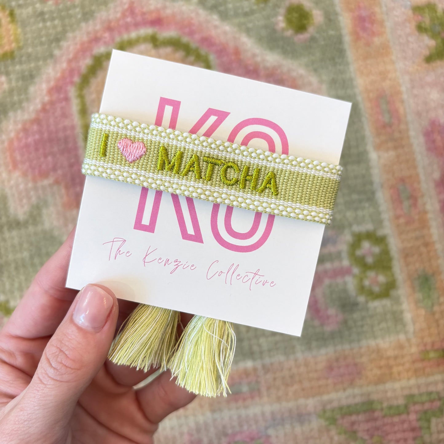 I love matcha embroidered tassel bracelet