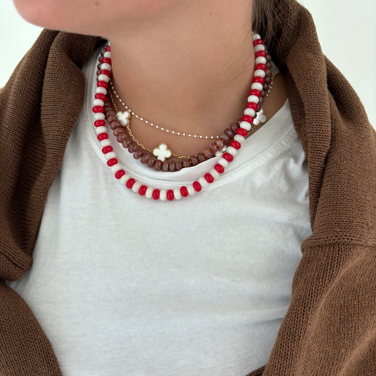 Red and white beaded necklace game day