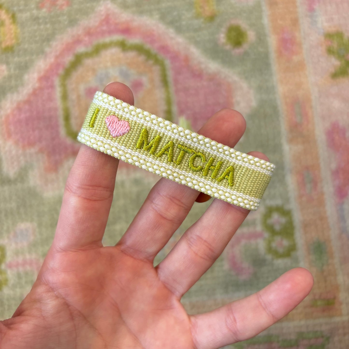 I love matcha embroidered tassel bracelet
