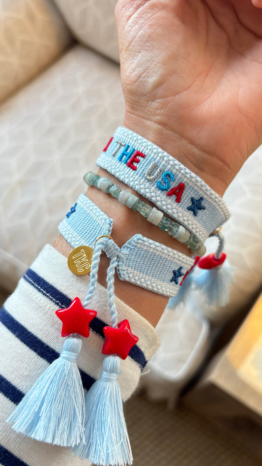 Party in the USA embroidered tassel bracelet with star charms
