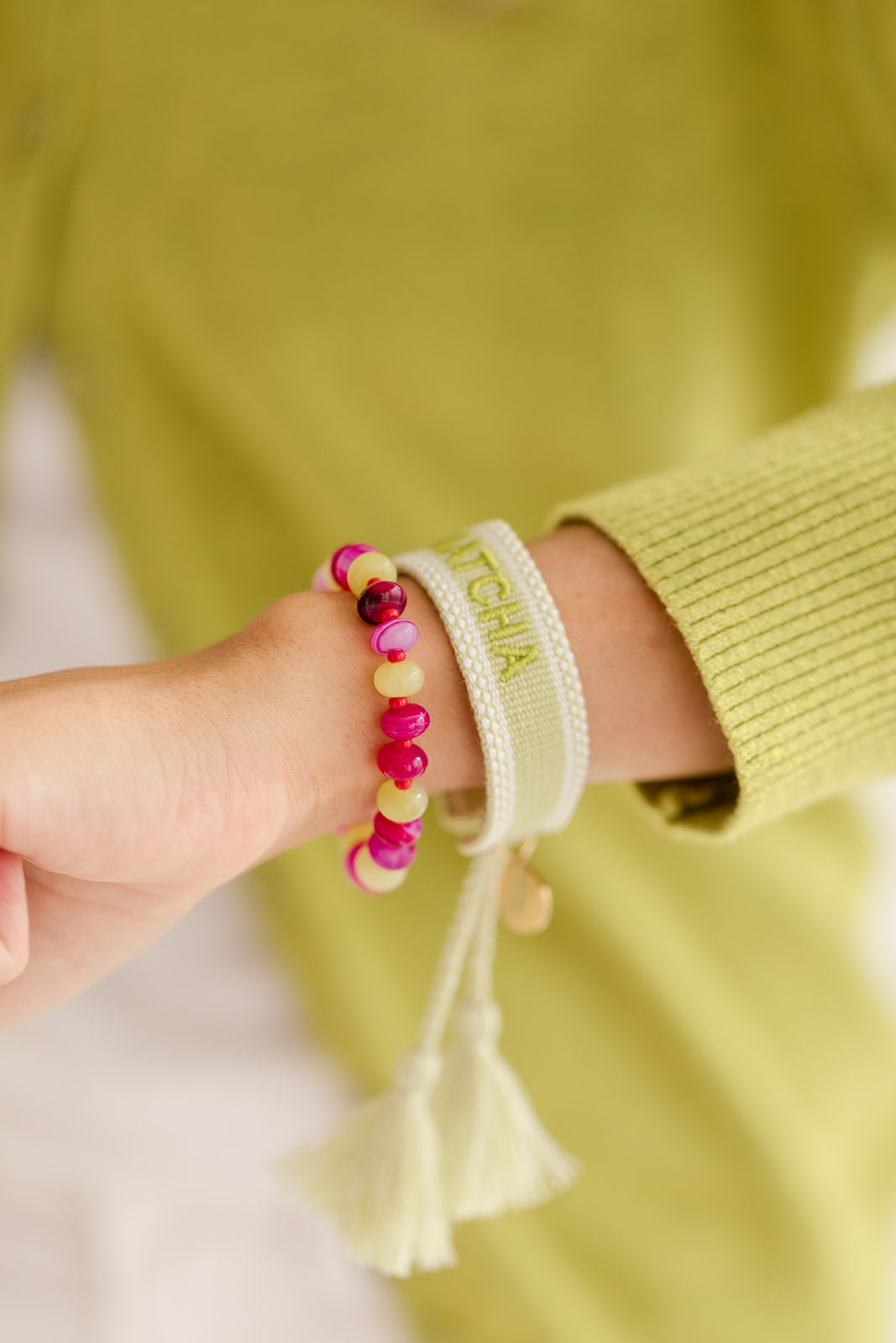 Holly bracelet red, pink & chartreuse stones