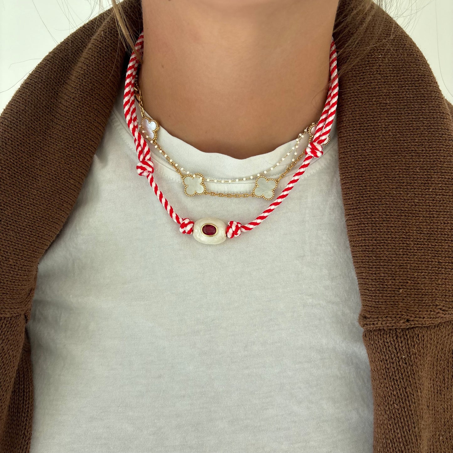 Red striped cord necklace
