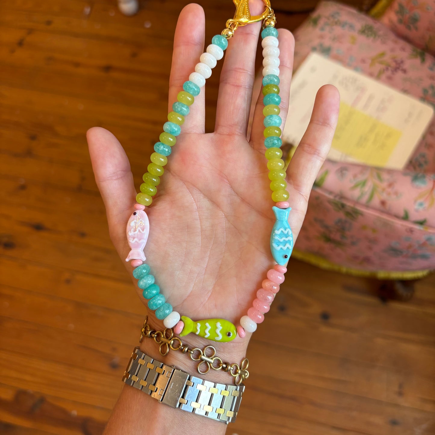 Happy fish glass necklace