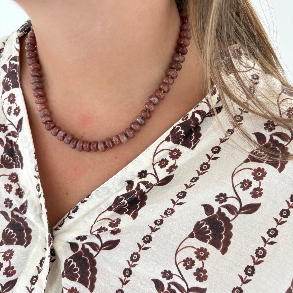 Chocolate brown hand knotted stone necklace