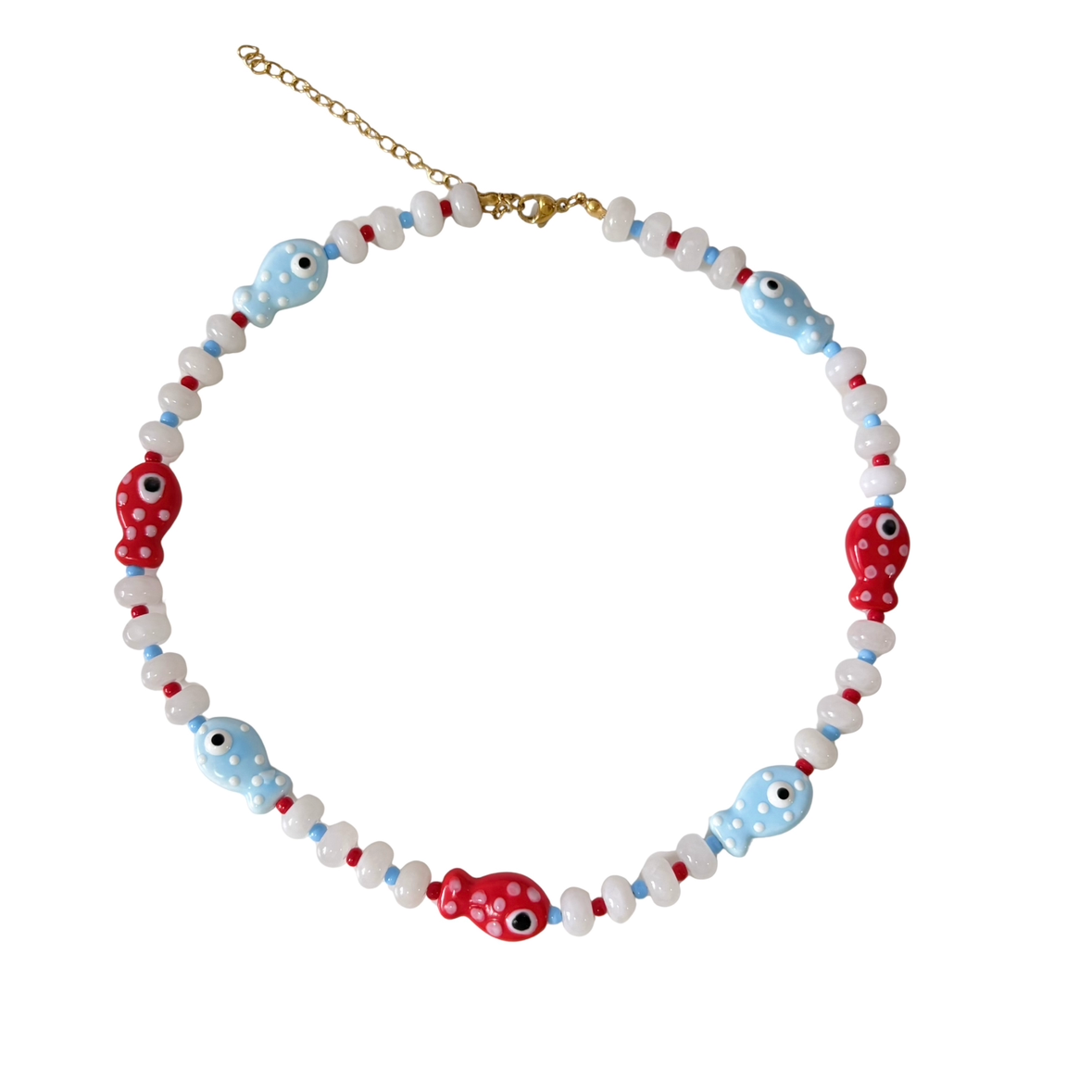 Rosie fish necklace red and blue