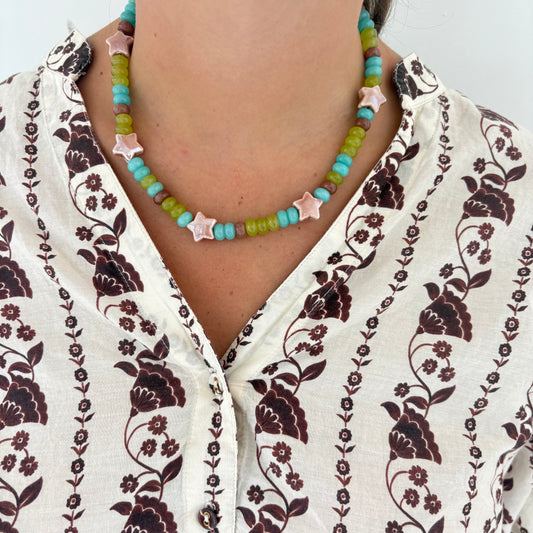 Stella star necklace brown and blue