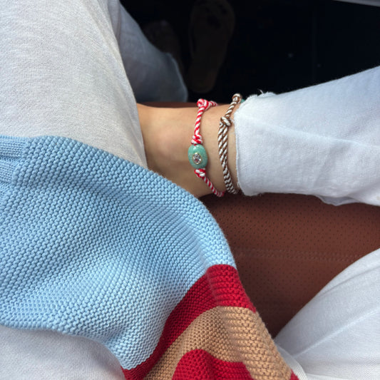 Red stripe cord anklet with amazonite stone