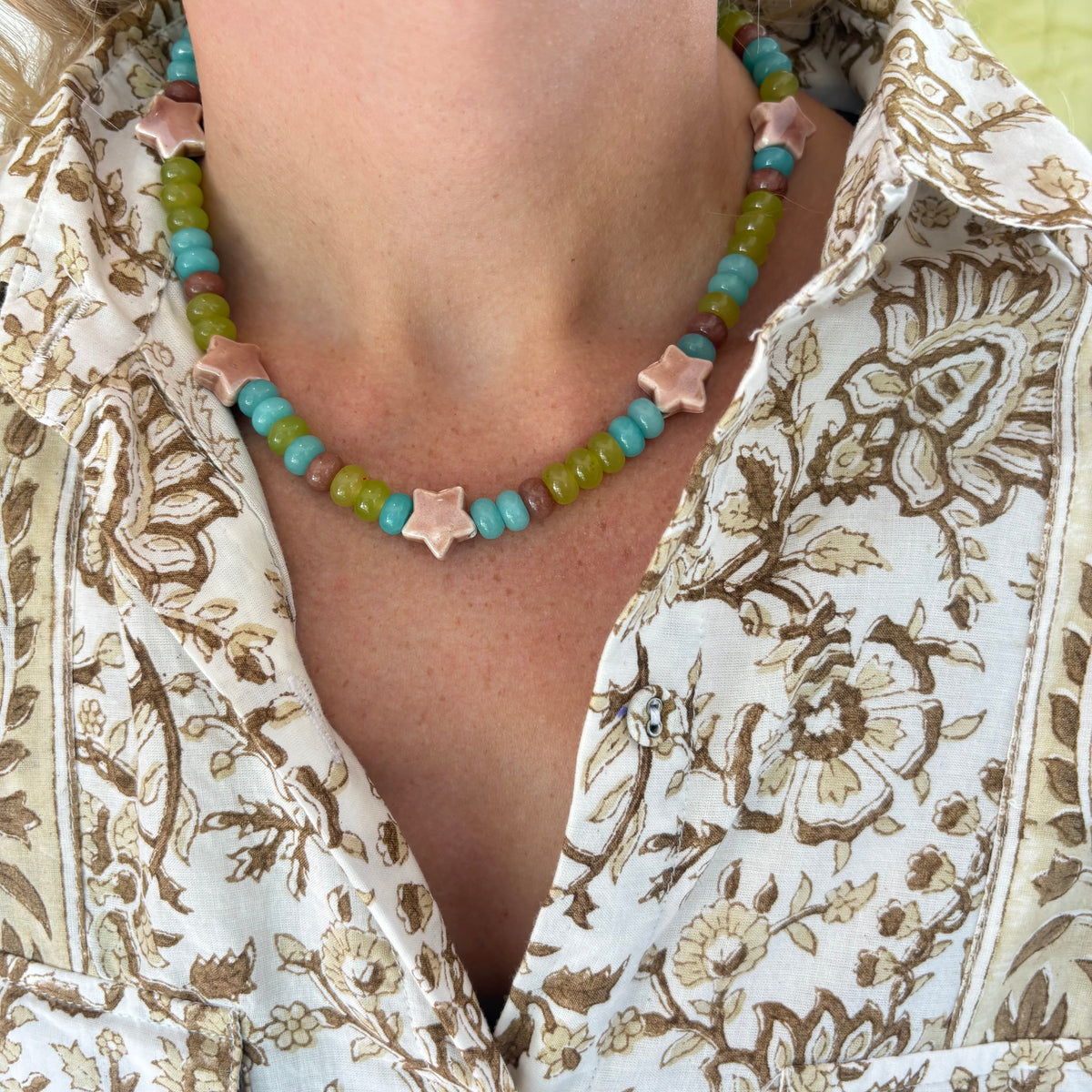 Stella star necklace brown and blue