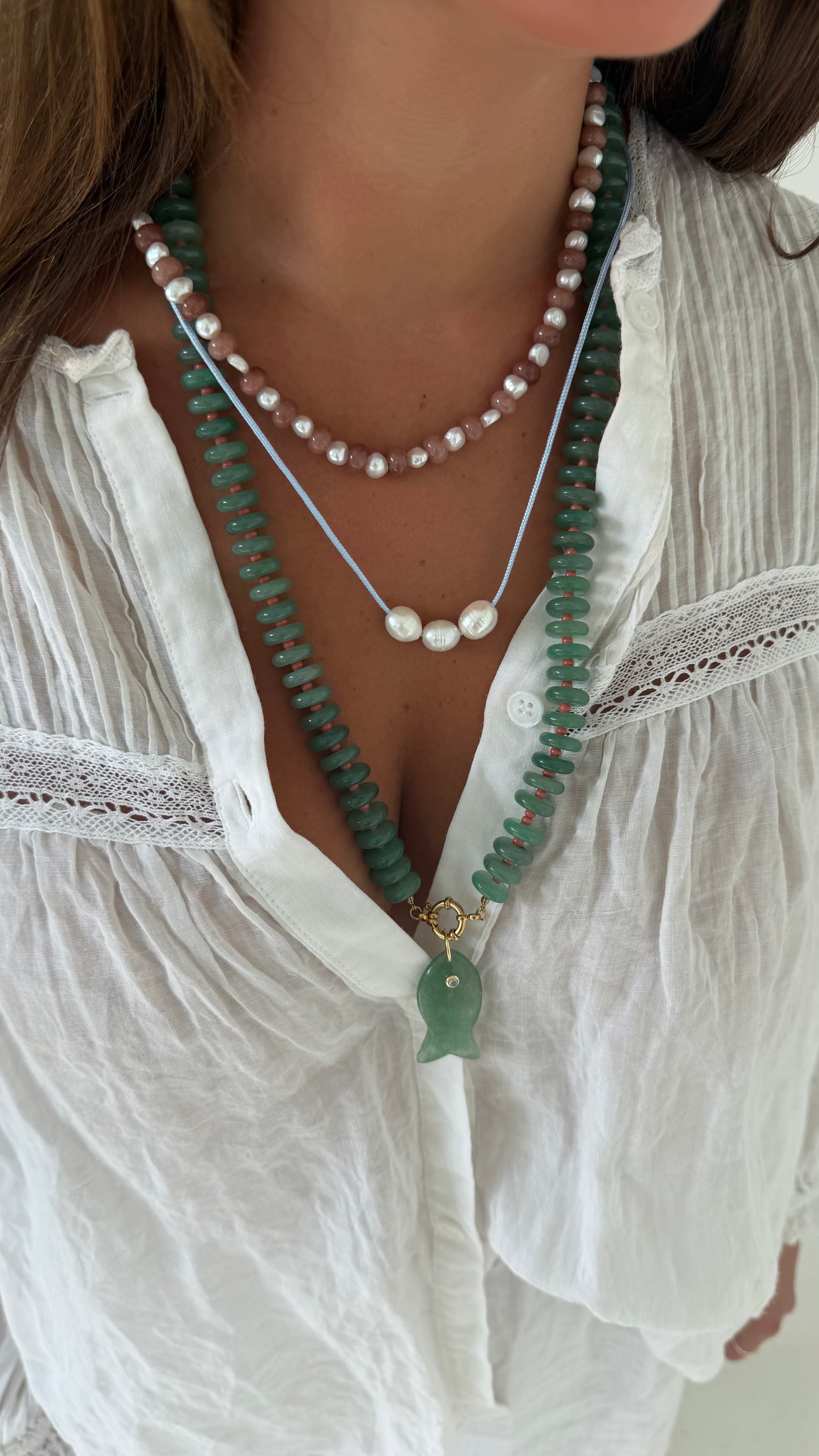 Gia freshwater pearl and brown stone necklace