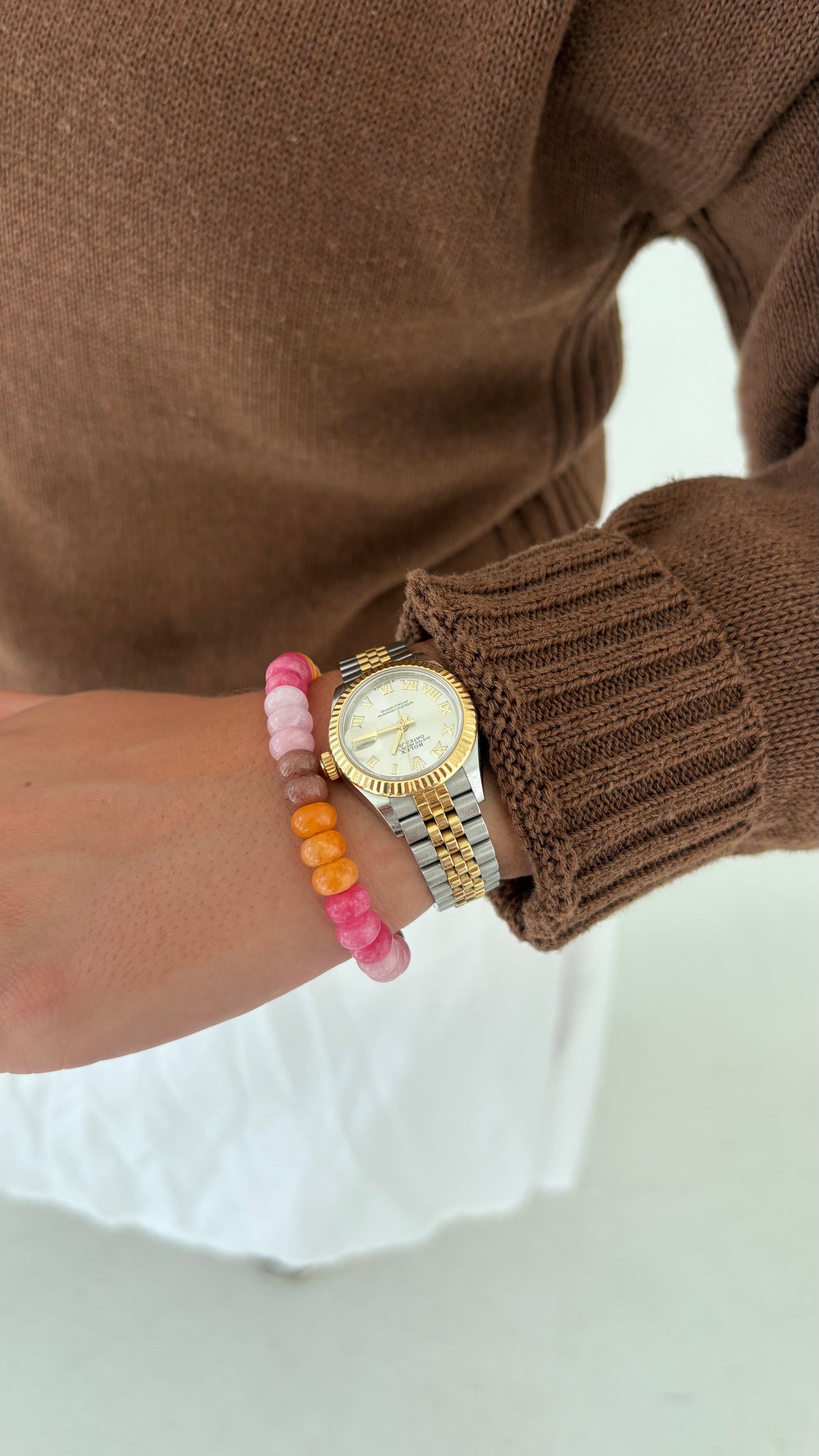 Lulu stone bracelet brown pink and orange