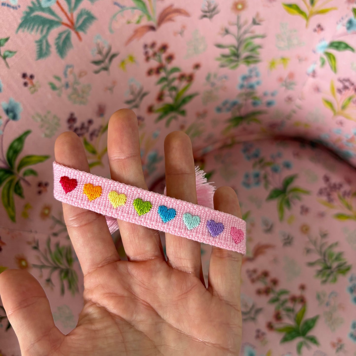 Happy hearts embroidered tassel bracelet KID SIZE