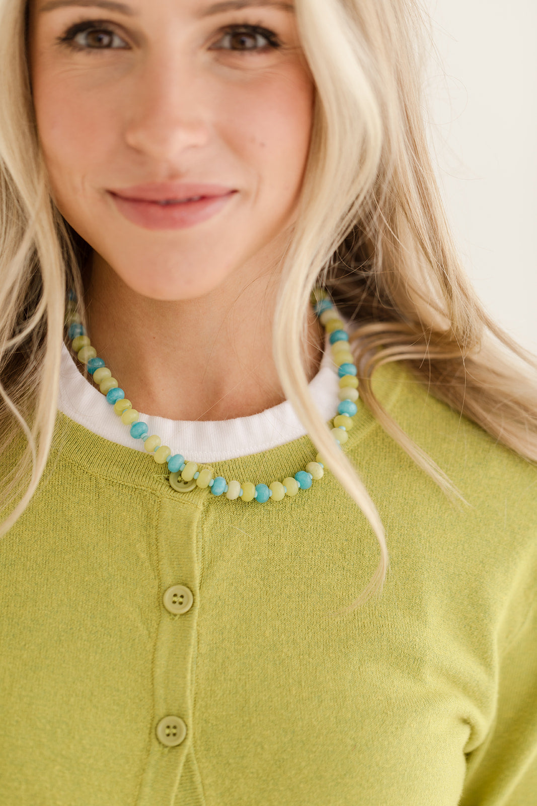 Chartreuse and blue stone necklace