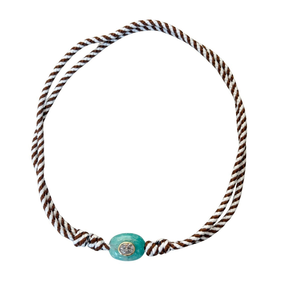 Brown stripe cord necklace with blue Amazonite stone
