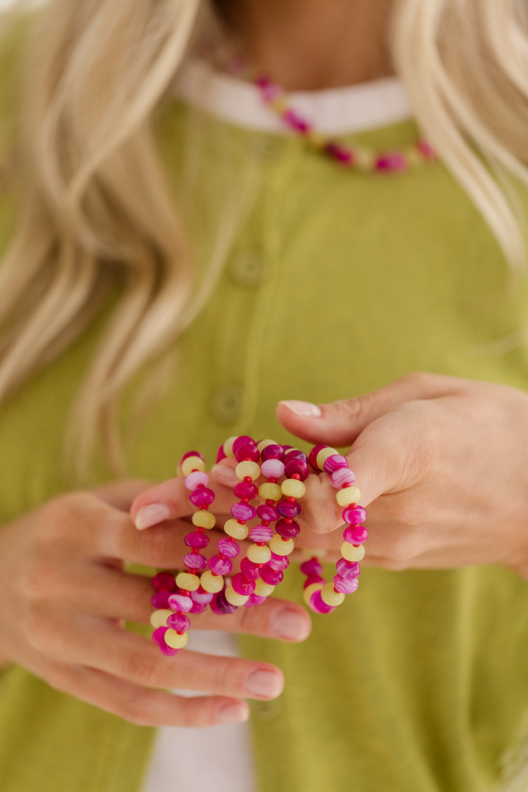 Holly bracelet red, pink & chartreuse stones