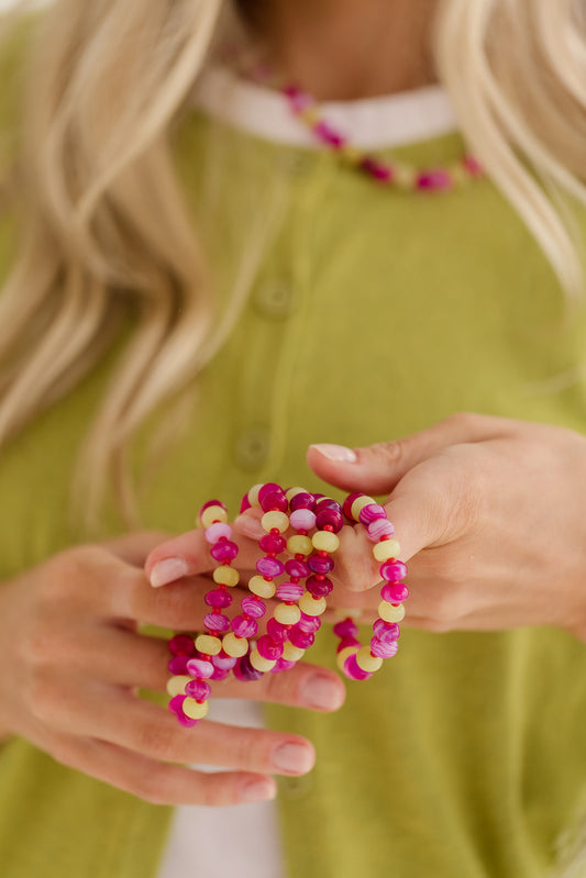 Holly bracelet red, pink & chartreuse stones