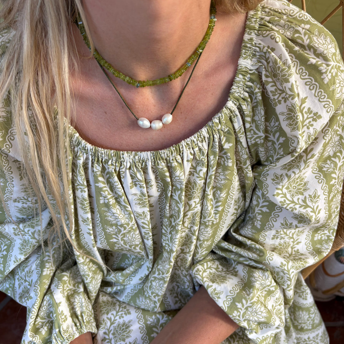 Peridot gemstone necklace chartreuse stones
