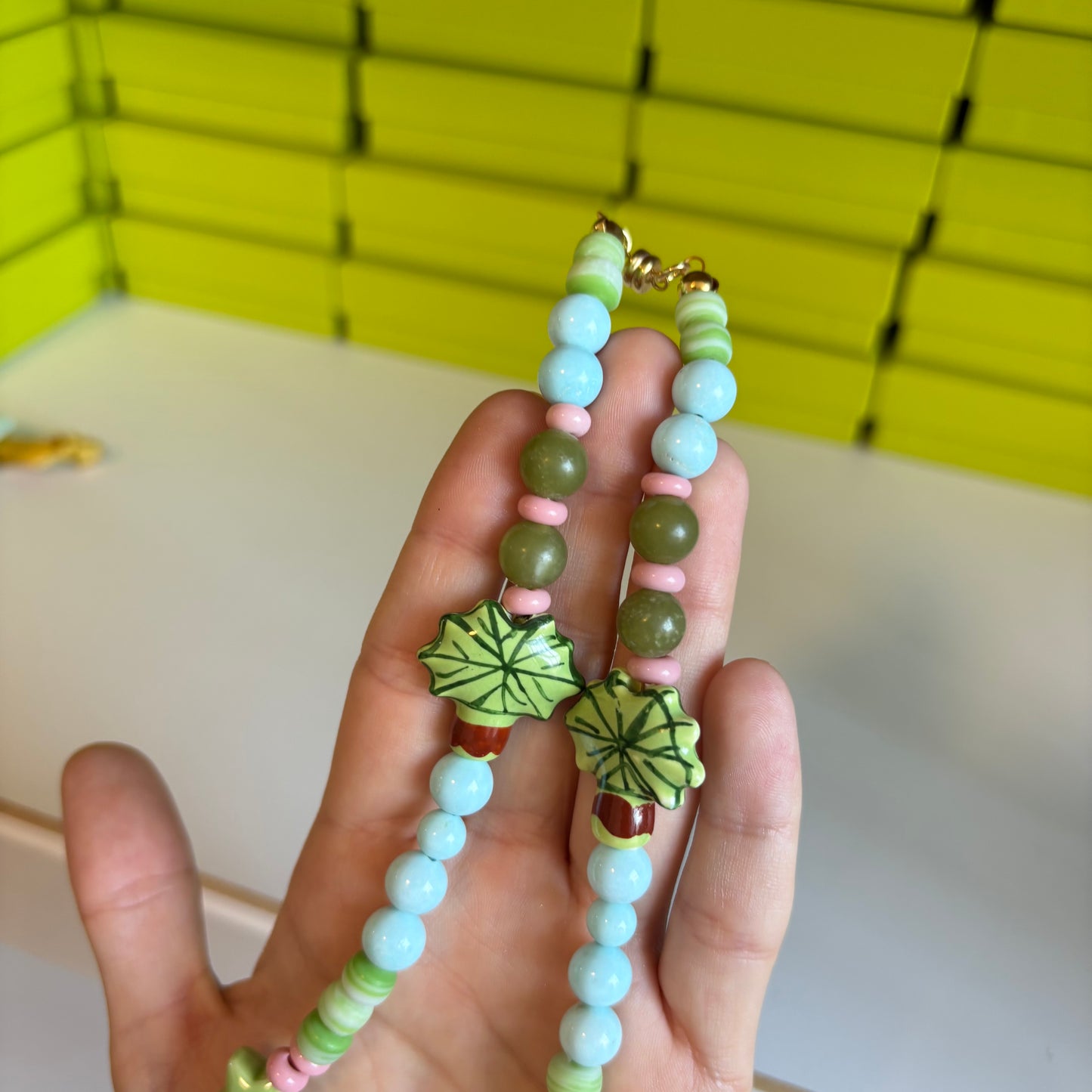 Fancy fish beaded necklace green and blue SHIPS JULY 14