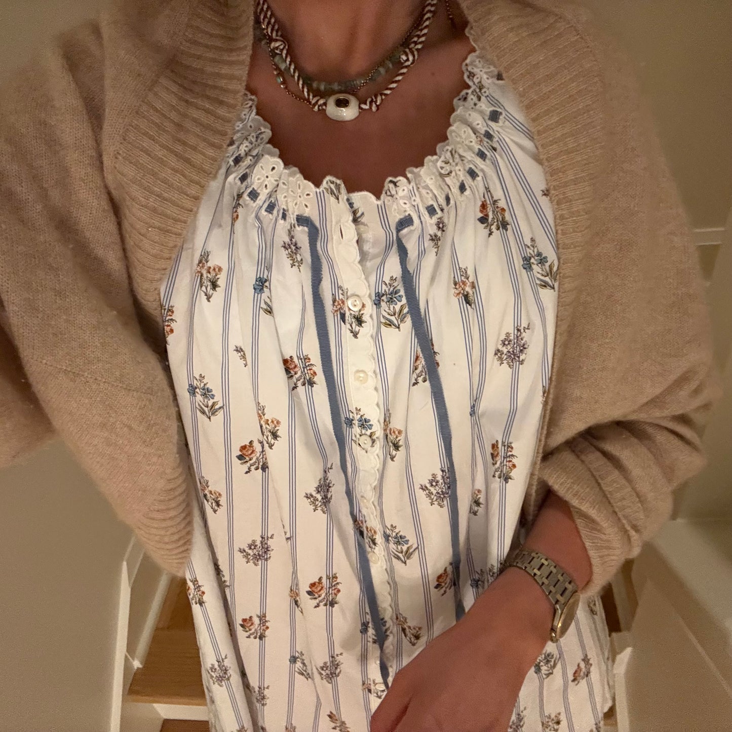 Brown striped cord necklace with white stone - sold out - this is a preorder ships Aug 28