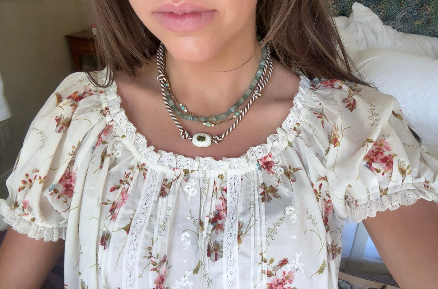 Brown striped cord necklace with white stone - sold out - this is a preorder ships Aug 28