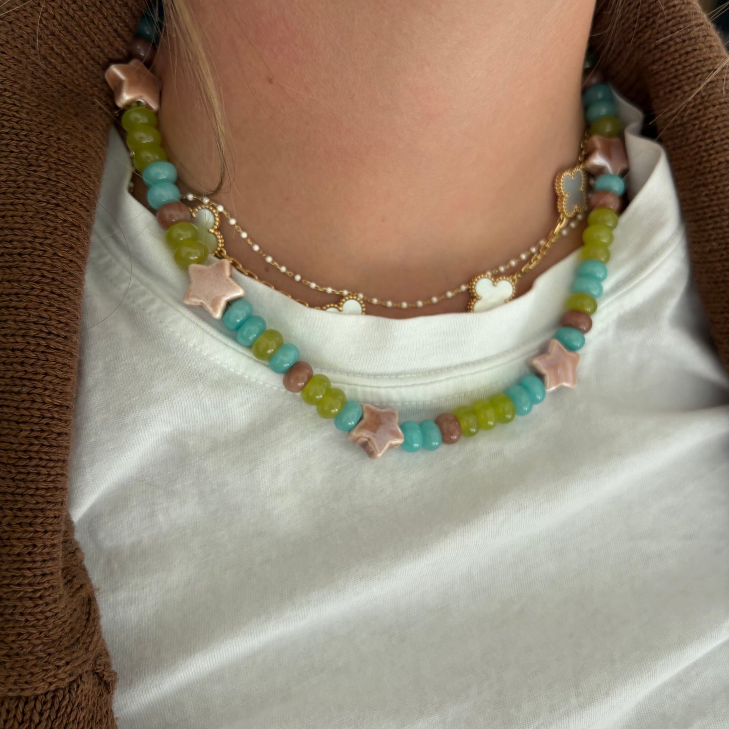 Stella star necklace brown and blue