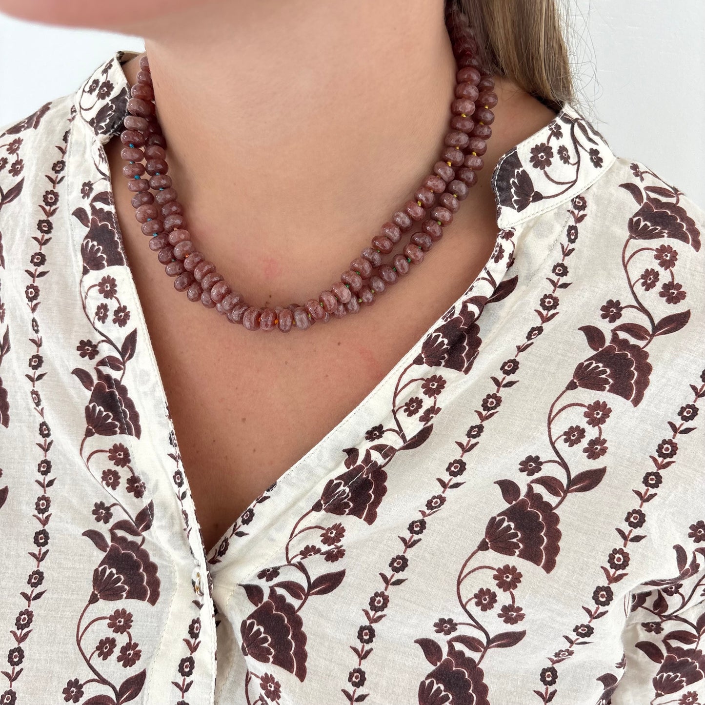 Chocolate brown hand knotted stone necklace