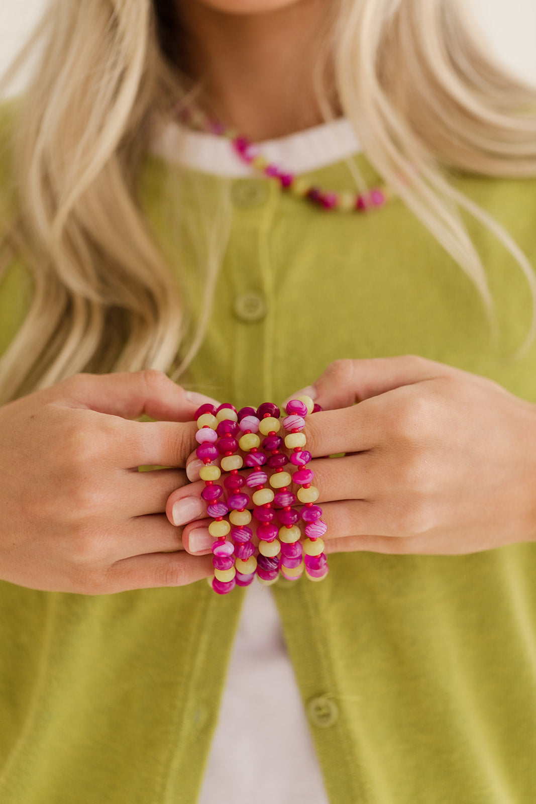 Holly bracelet red, pink & chartreuse stones