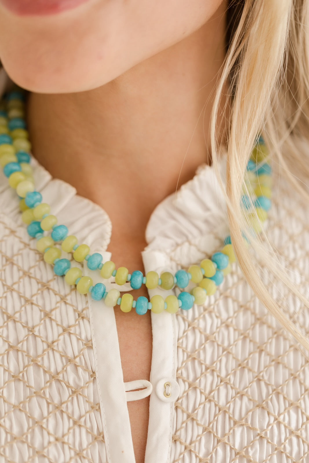Chartreuse and blue stone necklace