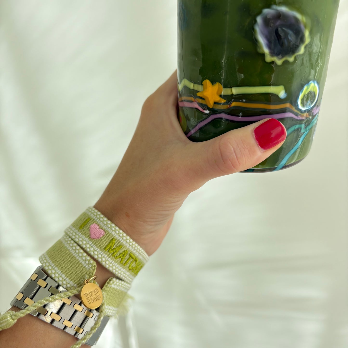 I love matcha embroidered tassel bracelet