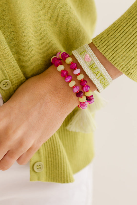 I love matcha embroidered tassel bracelet