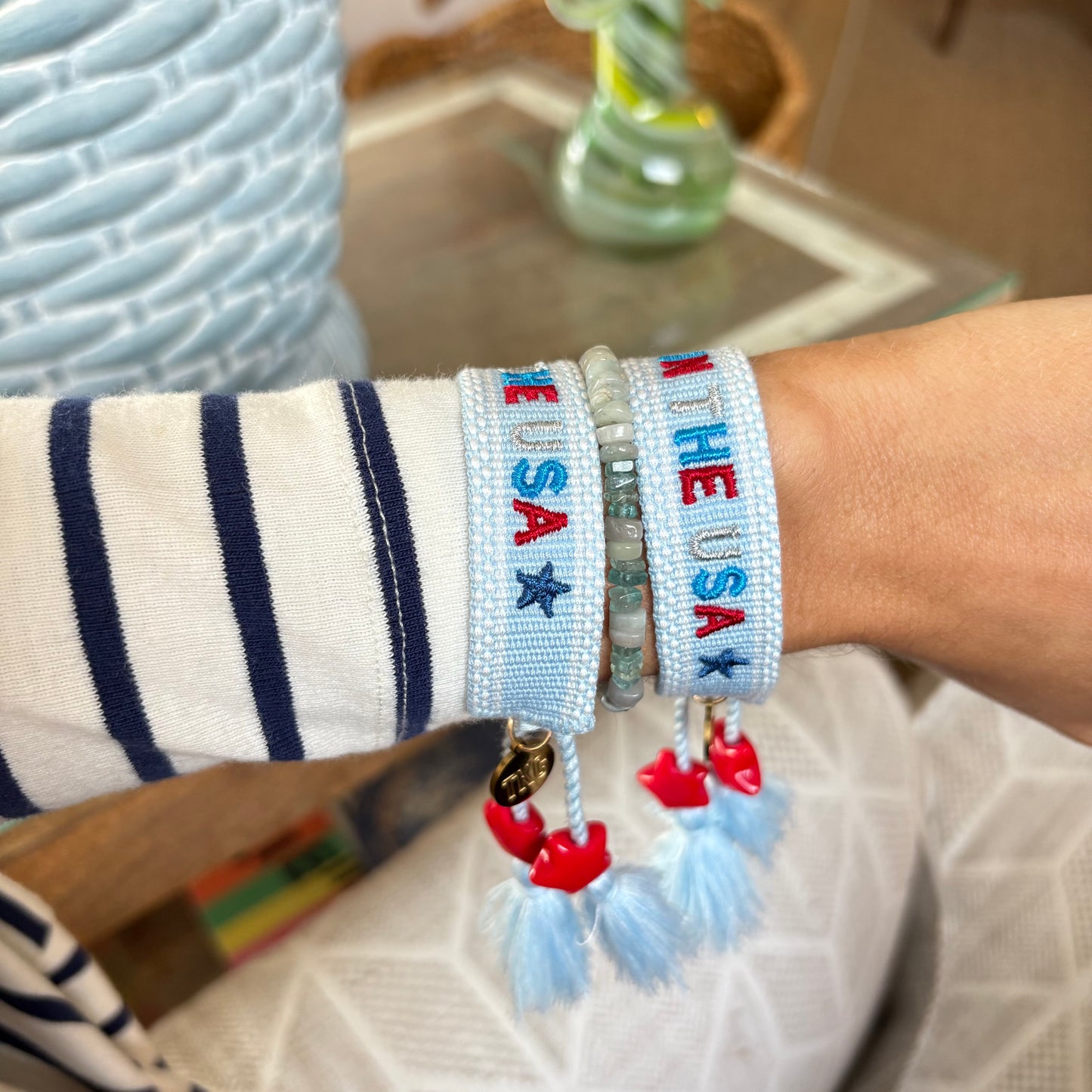 Party in the USA embroidered tassel bracelet with star charms