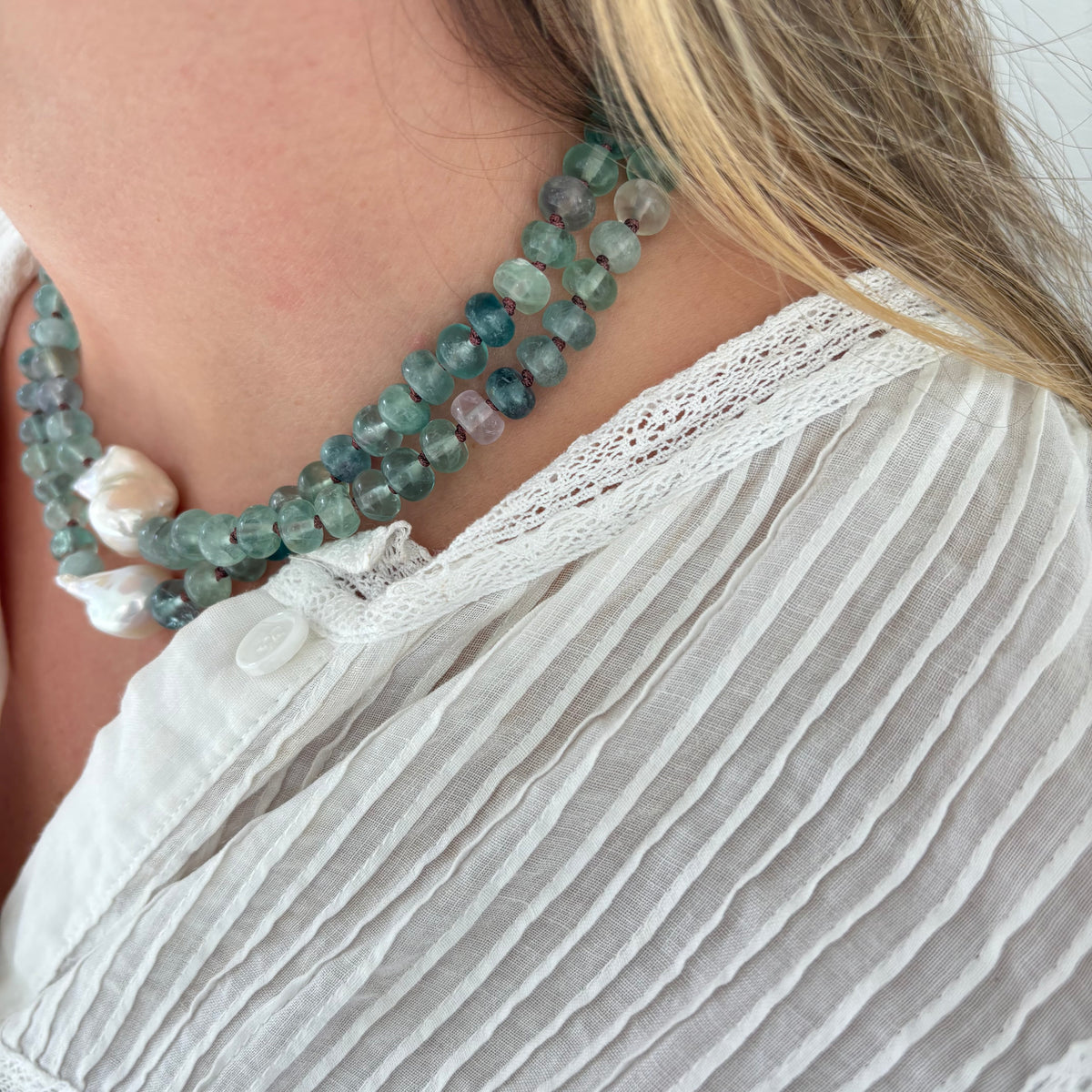 Eloise hand knotted genuine pearl necklace
