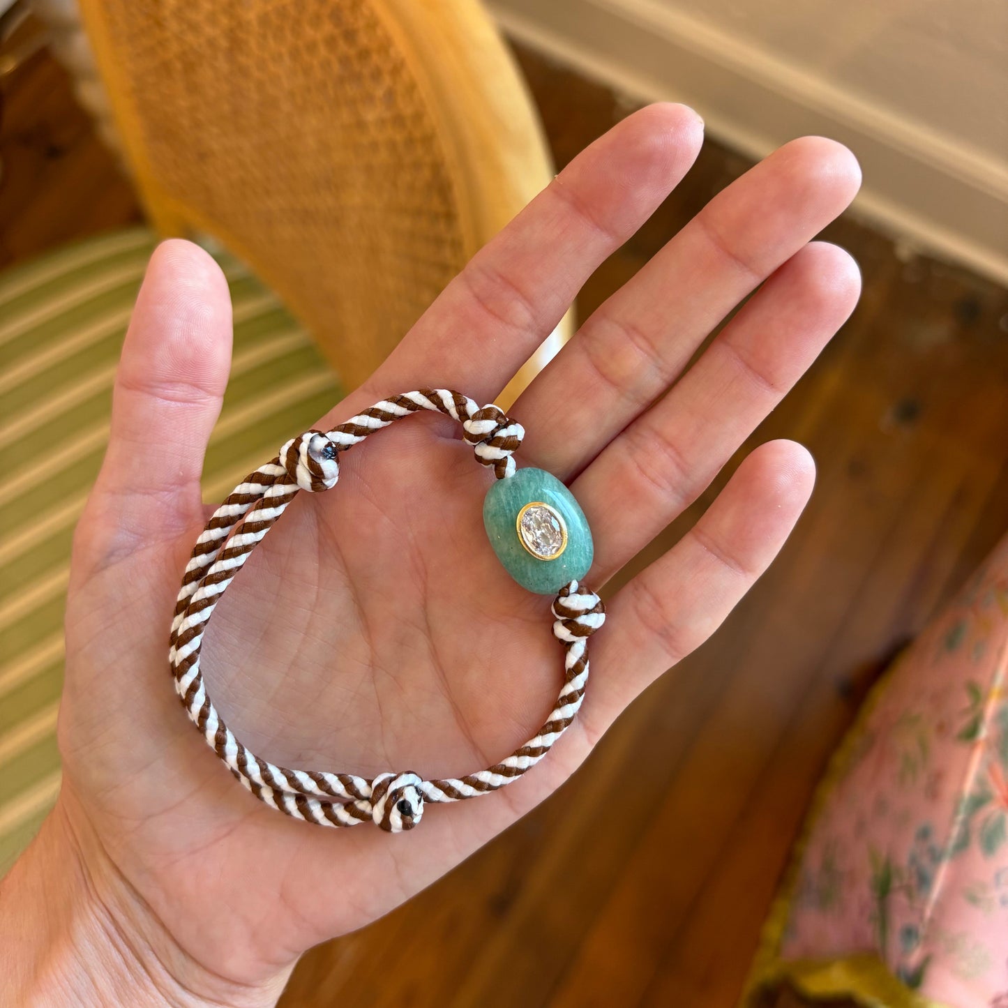 Brown stripe cord anklet with amazonite stone