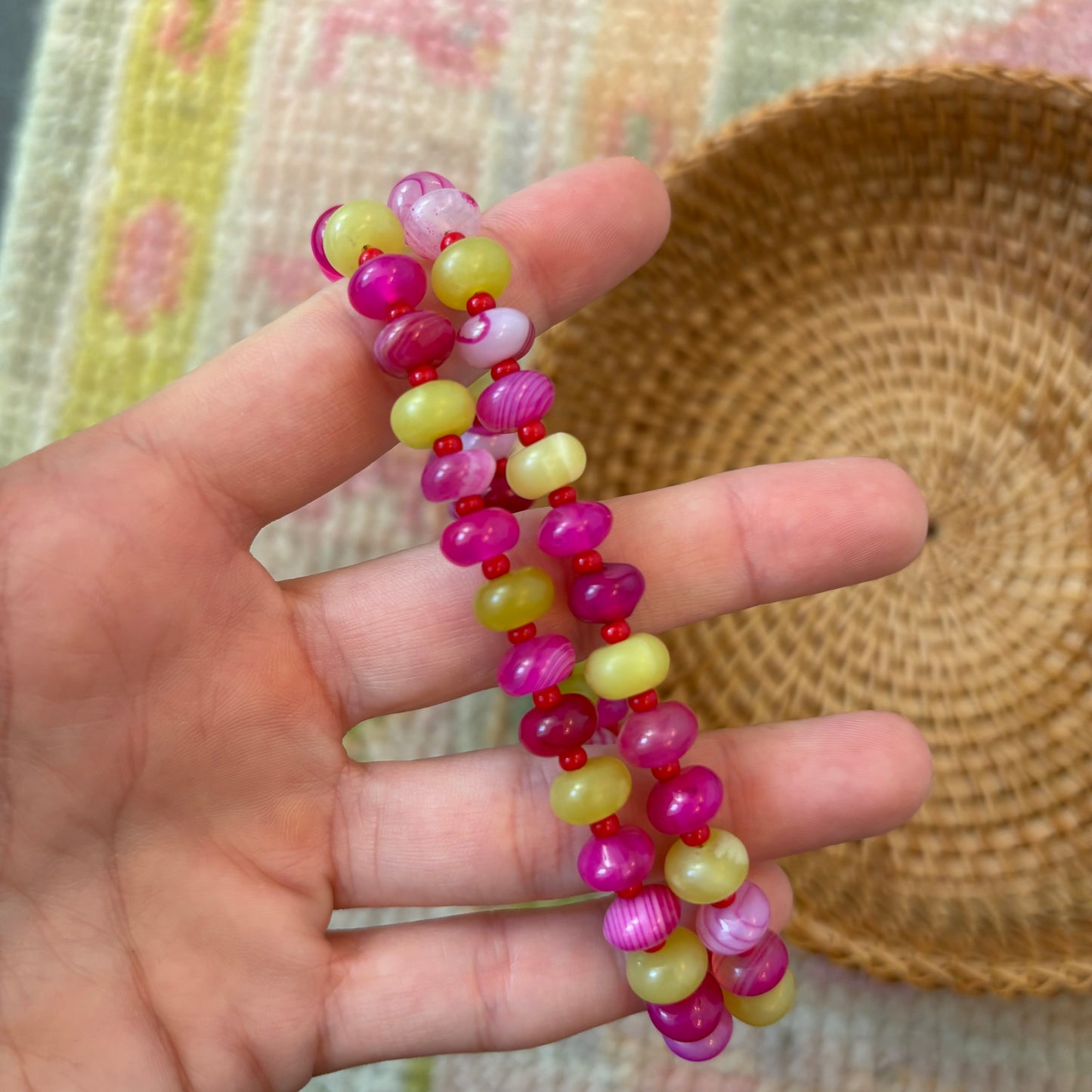 Holly bracelet red, pink & chartreuse stones