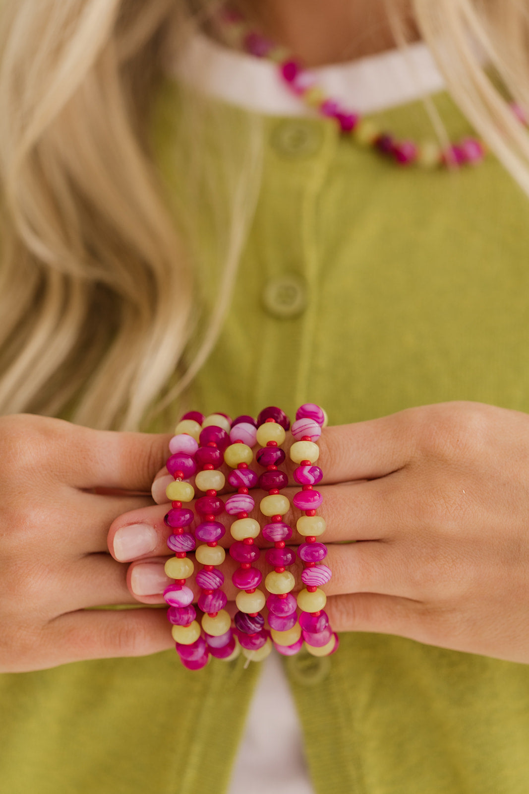 Holly bracelet red, pink & chartreuse stones