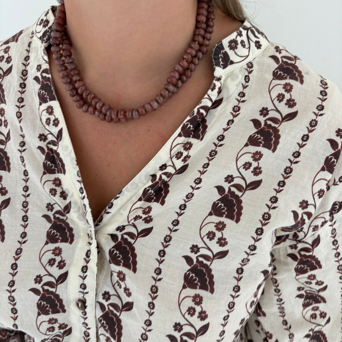 Chocolate brown hand knotted stone necklace