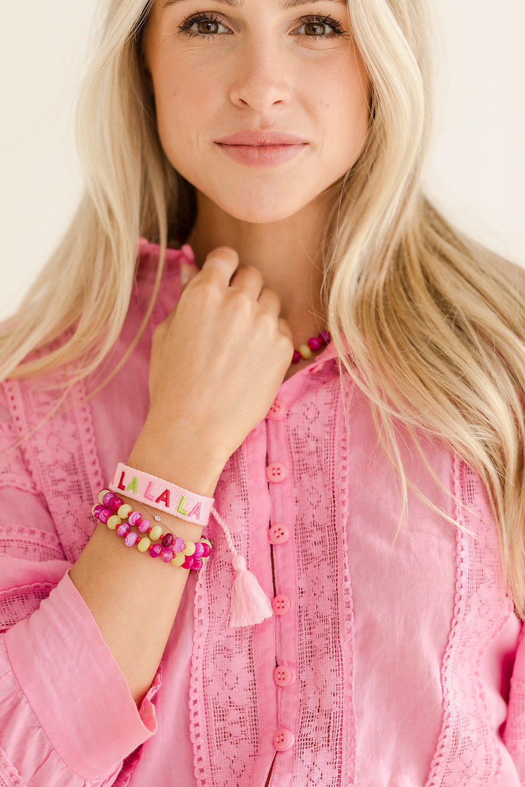 Holly bracelet red, pink & chartreuse stones