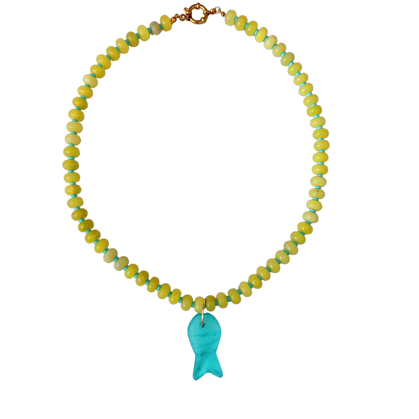Finley chartreuse and blue fish necklace