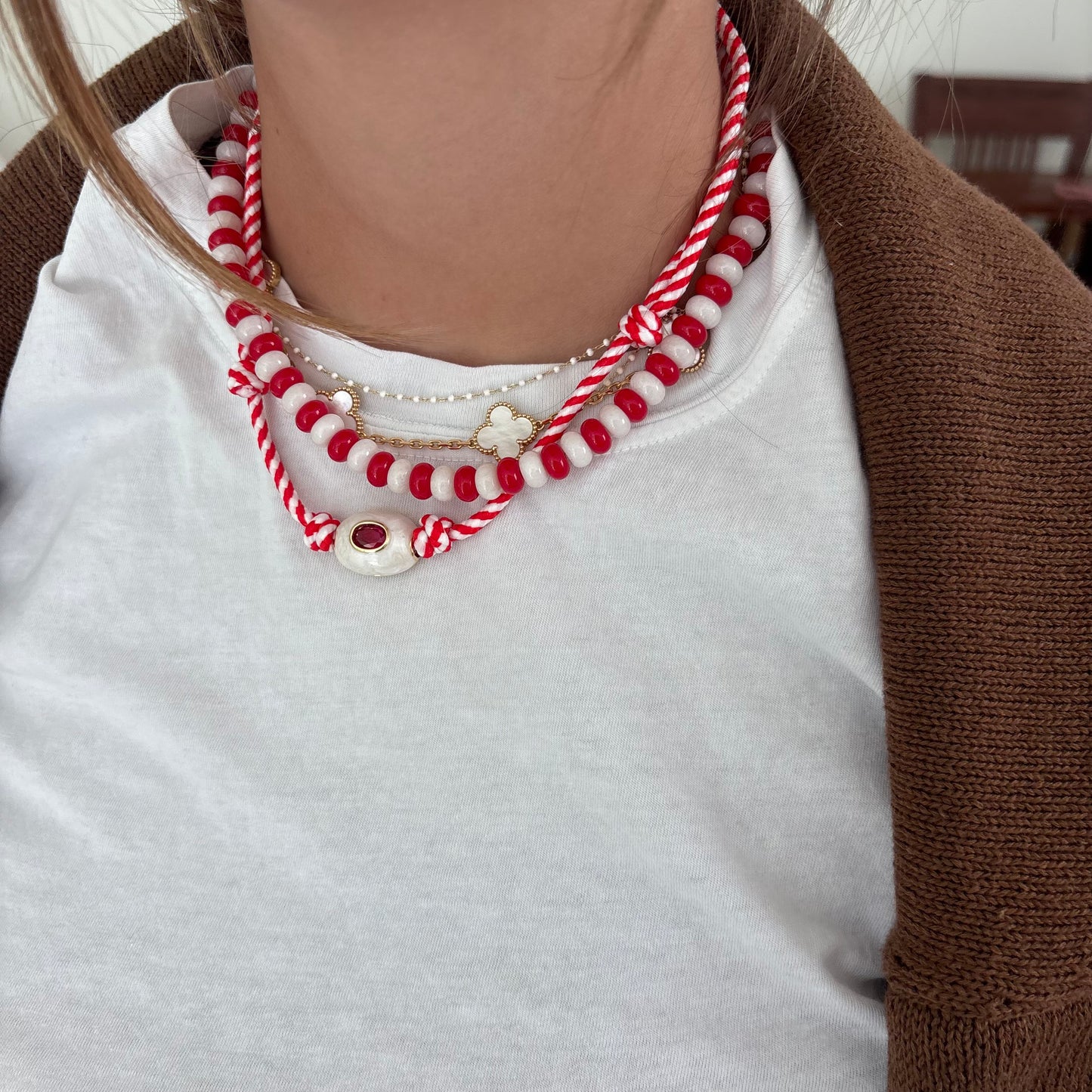 Red striped cord necklace